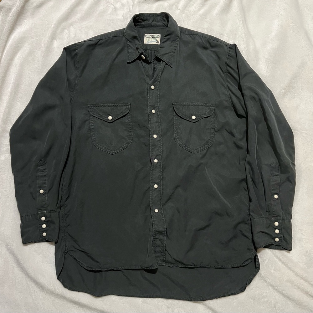 Wythe Tencel Gabardine Pearl Snap Western Shirt Faded Black Mens Size L
